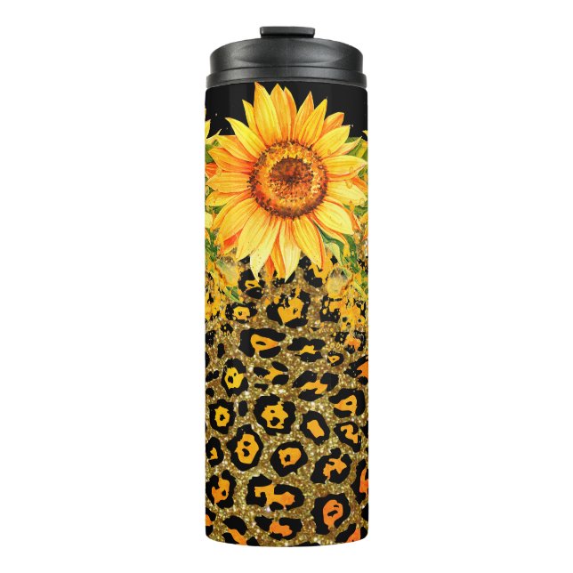 Animal print glitter and sunflowers thermal tumbler (Front)