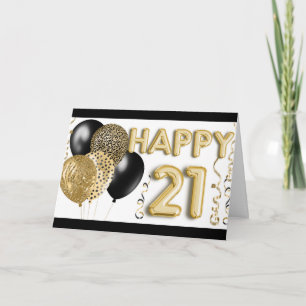 Animal Print & Gold Balloons Happy 21st Birthday Card