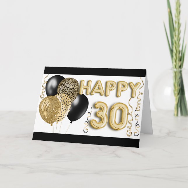 Animal Print & Gold Balloons Happy 30th Birthday Card (Front)