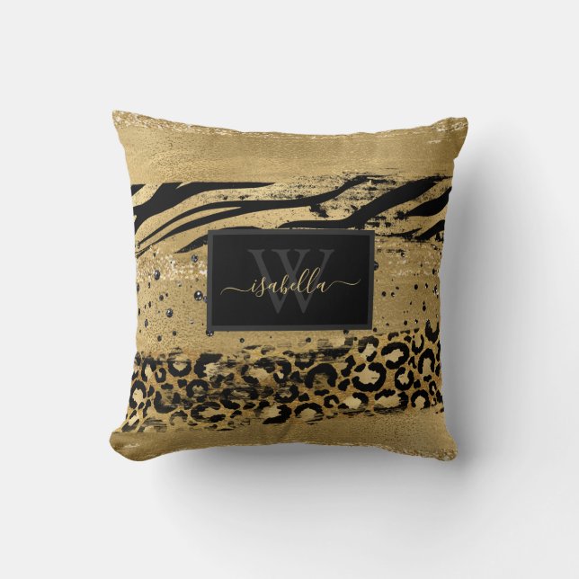 Animal Print Gold Black Cushion (Front)