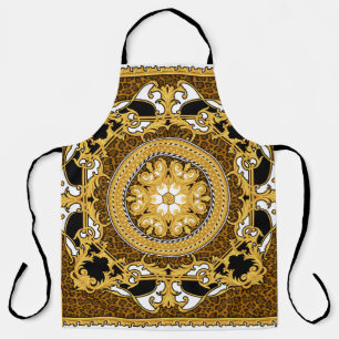 Animal Print Golden Scrolls Silk Apron