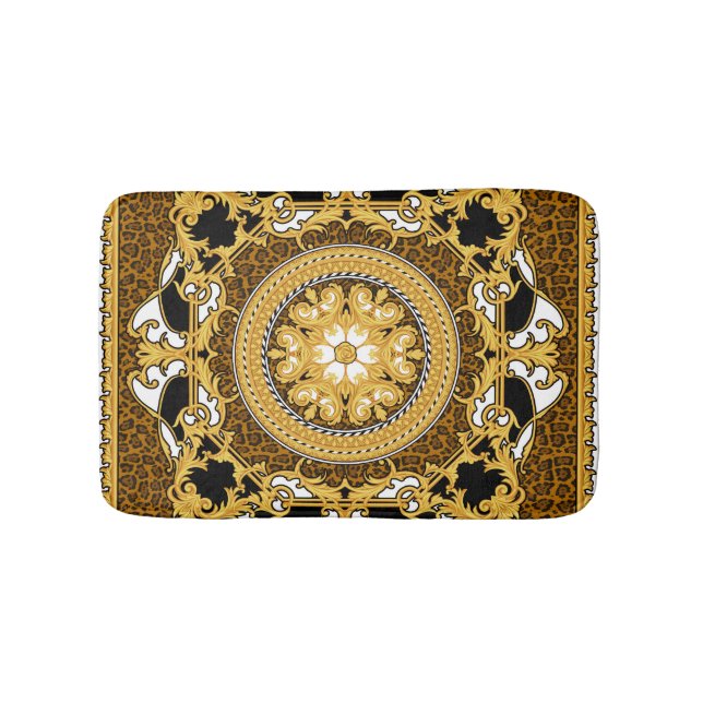 Animal Print Golden Scrolls Silk Bath Mat (Front)
