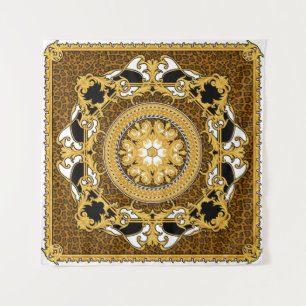 Animal Print Golden Scrolls Silk Tapestry
