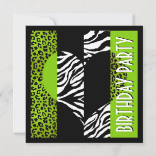 Animal Print Green Leopard Black and White Zebra Invitation