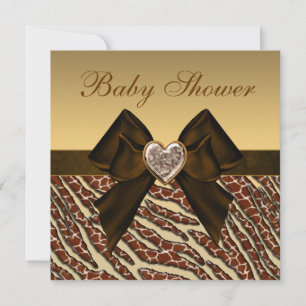 Animal Print & Heart Gold & Brown Baby Shower Invitation