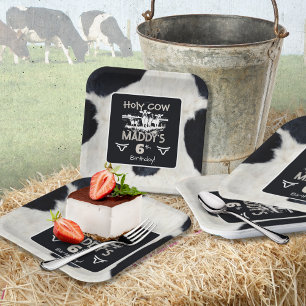 Animal Print Holy Cow Birthday Paper Plate