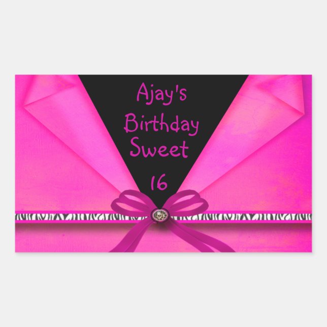 Animal Print Hot Pink & Black Folded Sweet 16 CS Rectangular Sticker (Front)