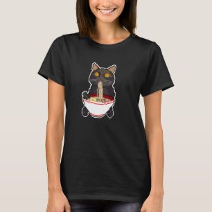 Animal Print Japanese Funny Black Cat Eating Ramen T-Shirt