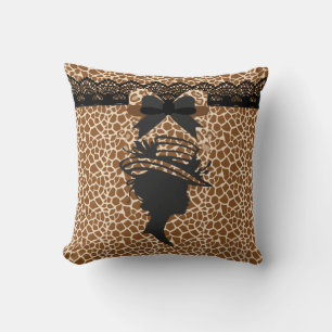 Animal Print Lady with Hat Square Throw Pillow