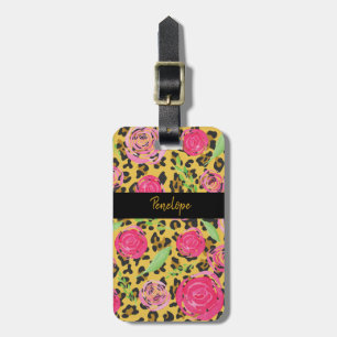 Animal Print Leopard and Floral Luggage Tag