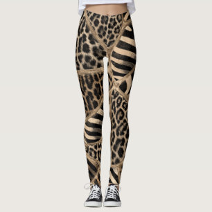 Animal Print - Leopard and Zebra - pastel gold Leggings