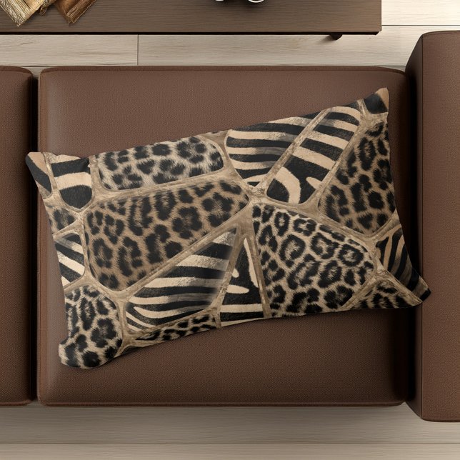Animal Print - Leopard and Zebra - pastel gold Lumbar Cushion (Creator Uploaded)