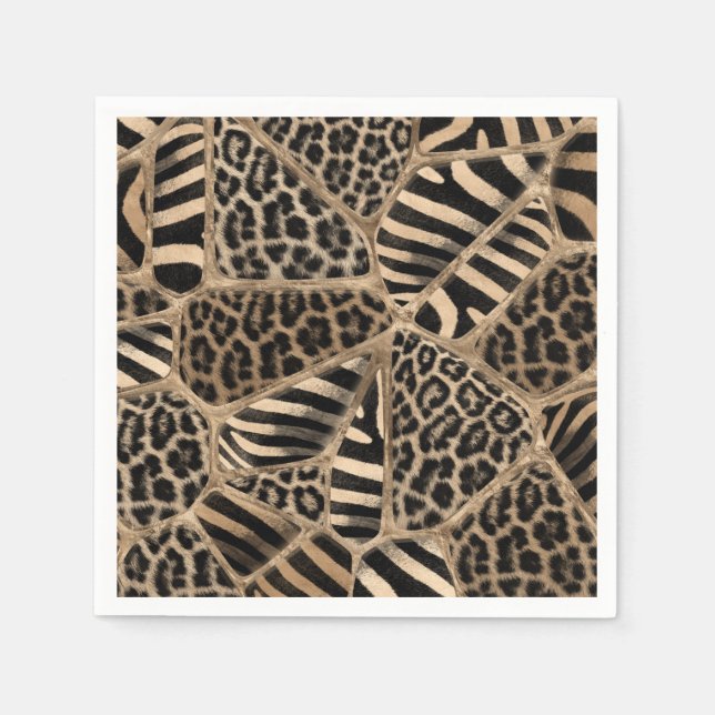 Animal Print - Leopard and Zebra - pastel gold Napkin (Front)