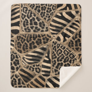 Animal Print - Leopard and Zebra - pastel gold Sherpa Blanket