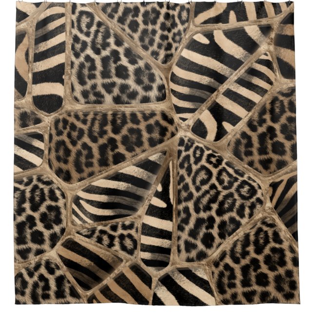 Animal Print - Leopard and Zebra - pastel gold Shower Curtain (Front)