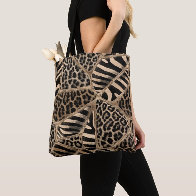 Animal Print - Leopard and Zebra - pastel gold Tote Bag (Close Up)