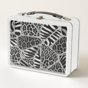 Animal Print - Leopard and Zebra - silver Metal Lunch Box