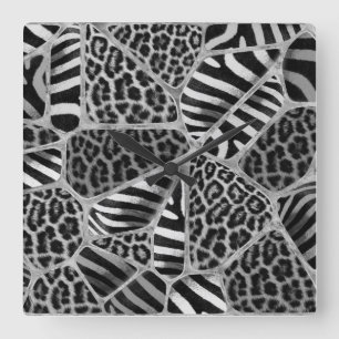 Animal Print - Leopard and Zebra - silver Square Wall Clock