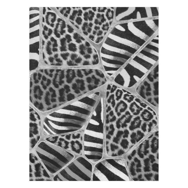 Animal Print - Leopard and Zebra - silver Tablecloth (Front)