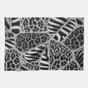 Animal Print - Leopard and Zebra - silver Tea Towel
