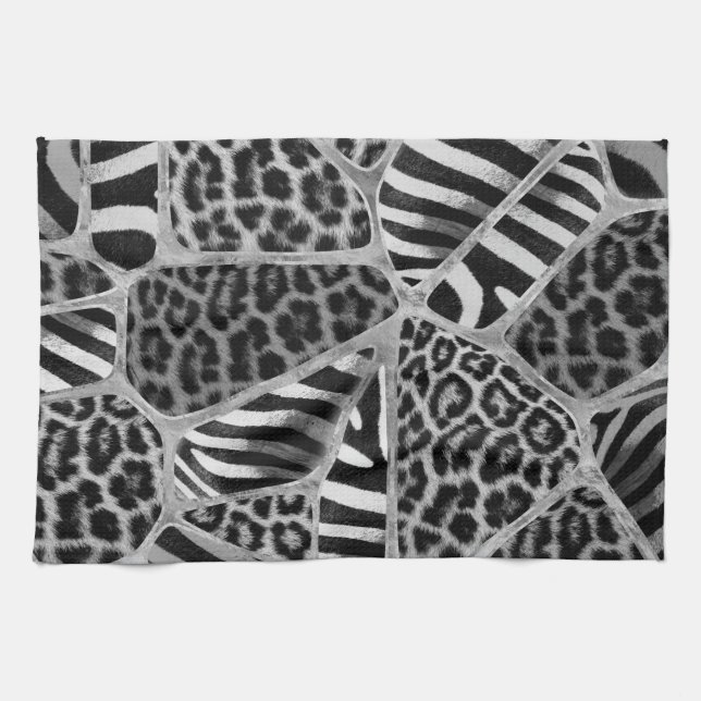 Animal Print - Leopard and Zebra - silver Tea Towel (Horizontal)