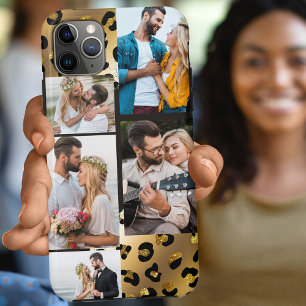 Animal Print Leopard Black Gold 5 Photo Collage iPhone 11 Pro Max Case