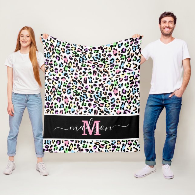 Animal Print Leopard Monogram Name Fleece Blanket (In Situ)