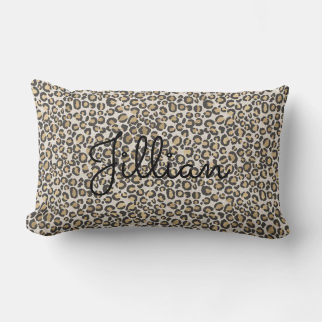 Animal Print Leopard Neutrals NAME Chic Trendy Lumbar Cushion (Front)