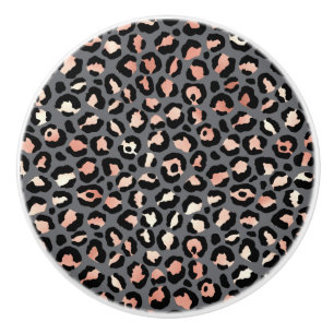 Animal Print Leopard Spots Black Pink Wild Animals Ceramic Knob
