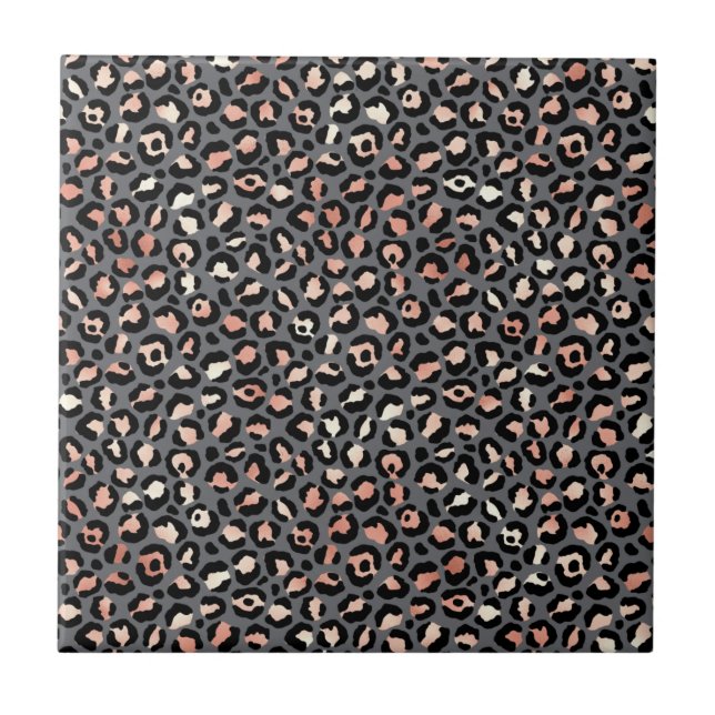 Animal Print Leopard Spots Black Pink Wild Animals Ceramic Tile (Front)