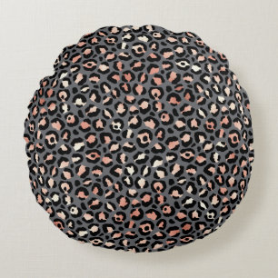 Animal Print Leopard Spots Black Pink Wild Animals Round Cushion