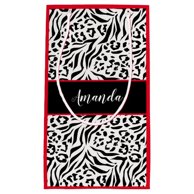 Animal print, leopard, tiger, black, white, skin, small gift bag (Front)