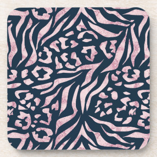 Animal print, leopard, tiger, blue, pink, skin, coaster