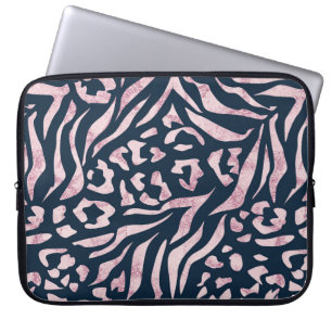 Animal print, leopard, tiger, blue, pink, skin, laptop sleeve