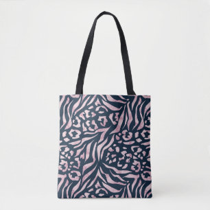 Animal print, leopard, tiger, blue, pink, skin, tote bag