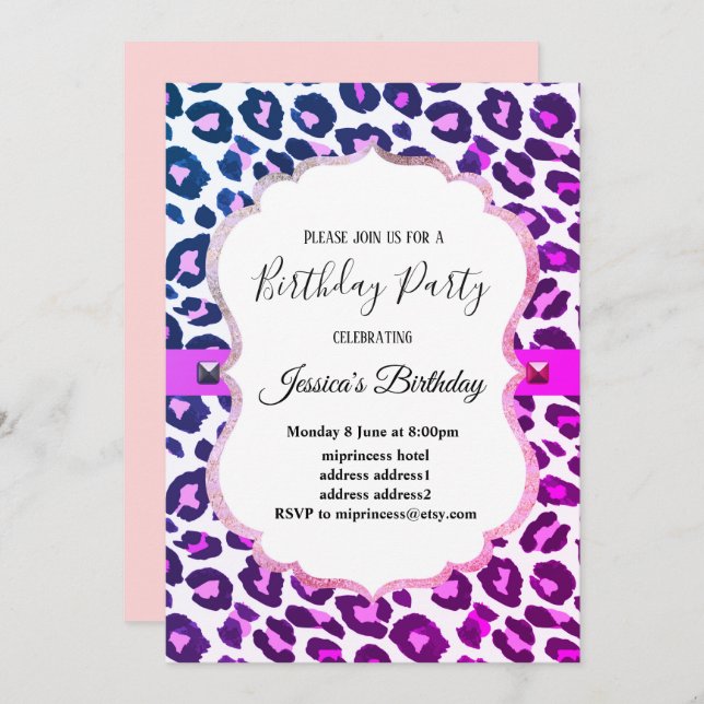 Animal print Leopard women girl birthday Invitatio Invitation (Front/Back)