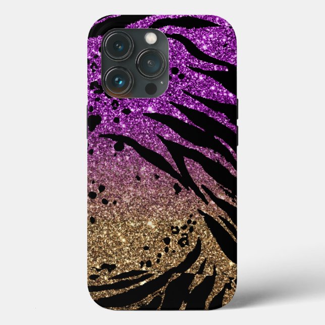 Animal Print on Purple & Gold Glitter Case-Mate iPhone Case (Back)