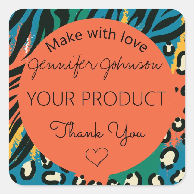 Animal Print Orange Colourful Square Sticker (Front)