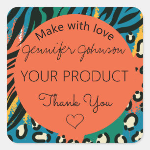 Animal Print Orange Colourful Square Sticker