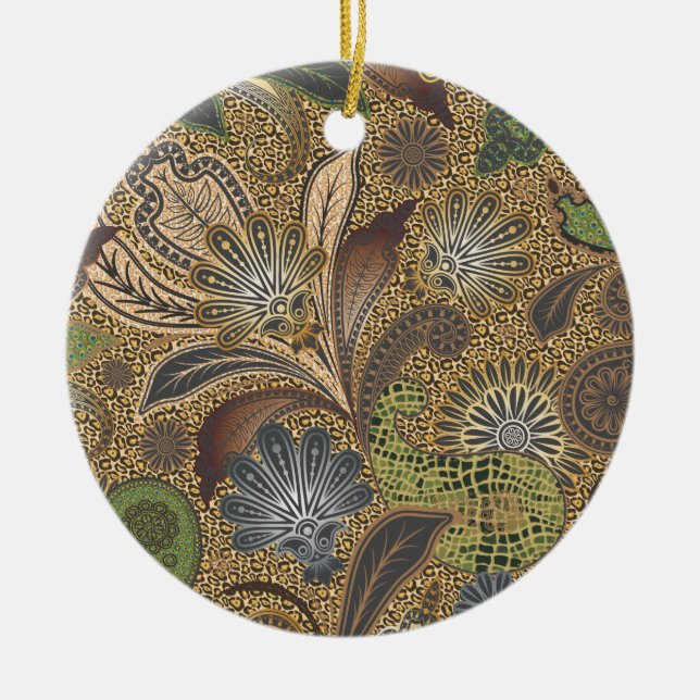 Animal Print Paisley Pattern Ceramic Tree Decoration (Front)