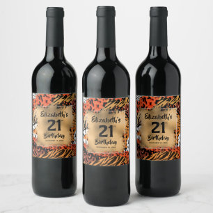 Animal Print Pattern 21st Birthday Personalised Wine Label