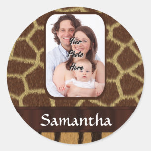 Animal print photo background classic round sticker