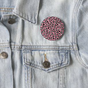 Animal Print, Pink Leopard, Cheetah Spots, Hearts 6 Cm Round Badge