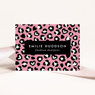 Animal Print, Pink Leopard, Cheetah Spots, Hearts Business Card