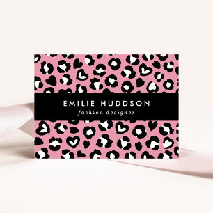Animal Print, Pink Leopard, Cheetah Spots, Hearts Business Card