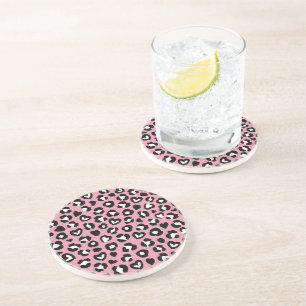 Animal Print, Pink Leopard, Cheetah Spots, Hearts Coaster