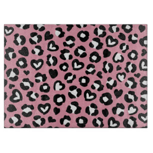 Animal Print, Pink Leopard, Cheetah Spots, Hearts Cutting Board