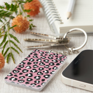 Animal Print, Pink Leopard, Cheetah Spots, Hearts Key Ring