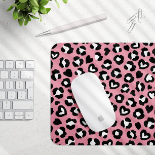 Animal Print, Pink Leopard, Cheetah Spots, Hearts Mouse Pad