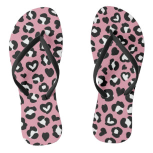 Animal Print, Pink Leopard, Cheetah Spots, Hearts Thongs